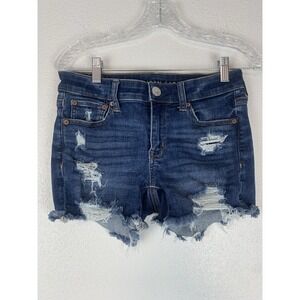 American Eagle Shorts Womens 4 Denim Midi Stretch Distressed Cowgirl Boho‎ Beach